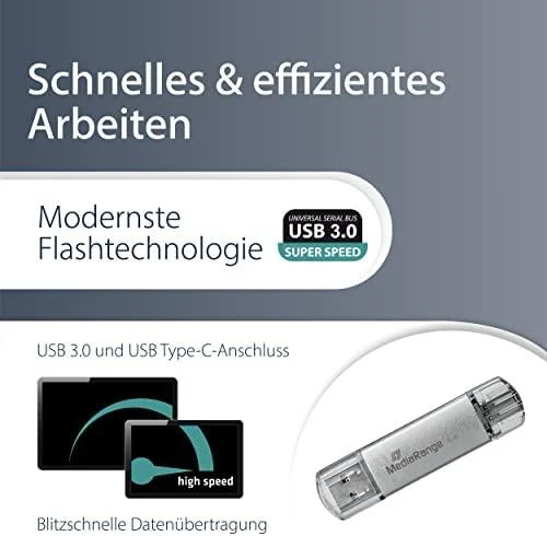 „STICK MediaRange“ USB atmintinė, 32 GB, USB 3.1 mišrainė su USB C tipo jungtimi