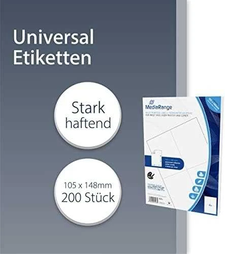 MediaRange Baltos etiketės 105x148mm, A6 200 vienetų (MRINK143)