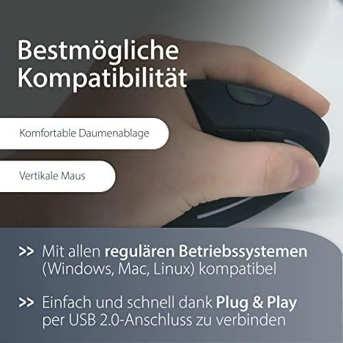 Pelė MEDIARANGE MROS232 - dešinei rankai - Vertical design - Optinė - RF belaidė - 1600 DPI - Juodas