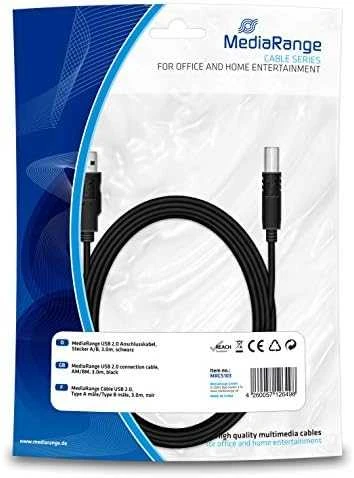 „Kabelis USB MediaRange USB-A“ – USB-B 3 m Juodas (MRCS103)