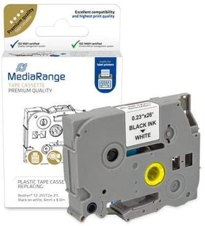 MEDIARANGE MRBTZ211 - Juodas - Rašalinis - Nuolatinis - Brother P-Touch 1000 - 1010 - 1080 - 1090 - 1260VP - 1280 - 1280DT - 1290 - 1750 - 1830VP - 18R - 2030VP,... - 6 mm - 8 m