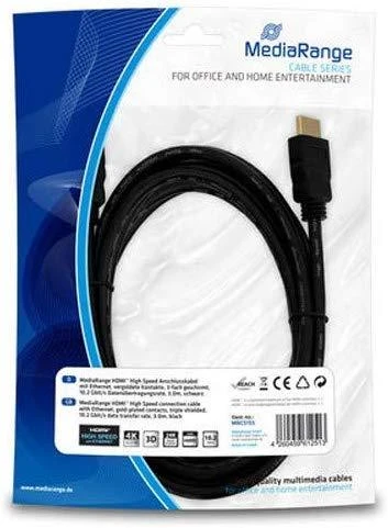 MediaRange HDMI-Kabelis 1.4 Gold Connector,3m,juodas,Ethernet