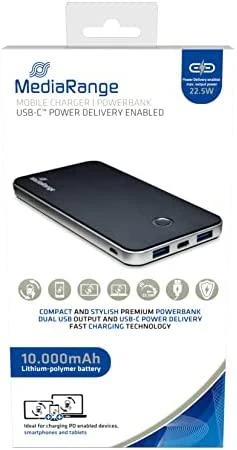 Powerbank MediaRange 10000mAh Juodai-sidabrinė