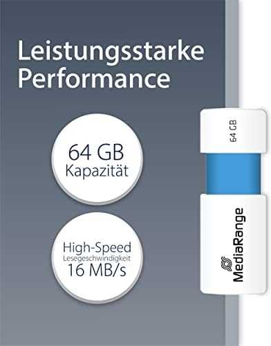 Pendrive MediaRange Color EDT. MR974 64GB Mėlyna, Baltas