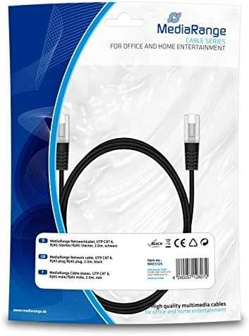 MediaRange Patchcord, U/UTP, Cat6, 2m, juodas (MRCS125)
