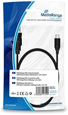Kabelis USB MediaRange USB-A - microUSB 1.2 m Juodas (MRCS138)