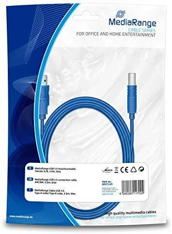 Kabelis USB MediaRange USB-A - USB-B 3 m Mėlyna (MRCS149)