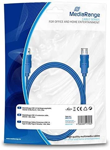 Kabelis USB MediaRange USB-A - USB-A 1.8 m Mėlyna (MRCS151)