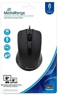 Optinė pelė su USB jungtimi Juodas/3-BUTTON MROS210 MEDIARANGE