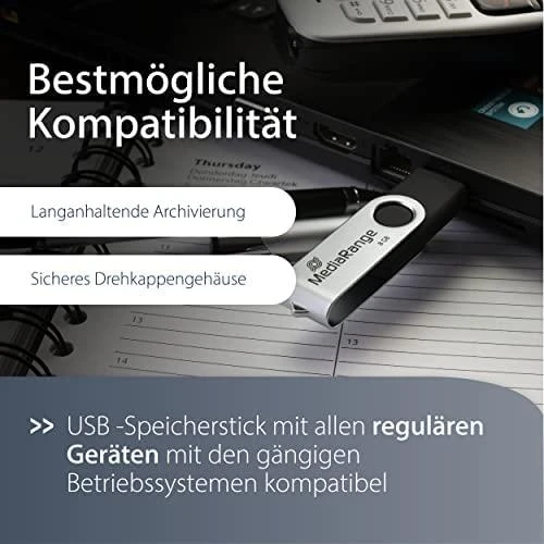 STICK 16GB MEDIARANGE MR910 Juodas - Sidabrinė