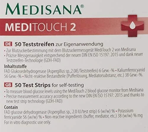 Testų juostelės Medisana MediTouch 2 gliukomačiui 79038 50vnt