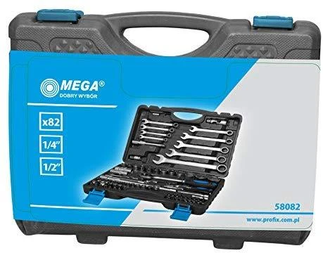 Mega Rinkinys 82 galvučių rinkinys 1/2", 1/4", 4-32 mm su plokščiu raktu 8-22 mm