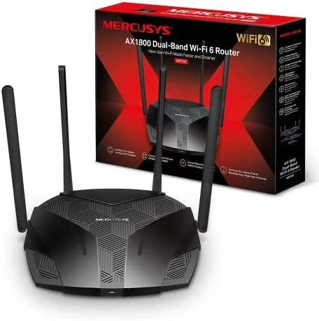 TP-Link Mercusys | AX1800 Dual-Band WiFi 6 Maršrutizatorius | MR70X | 802.11ax | 1201+574 Mbit/s | 10/100/1000 Mbit/s | Ethernet LAN (RJ-45) jungtys 3 | Tinklelio atramos Nr. | MU-MiMO Taip | Nėra mobiliojo plačiajuosčio ryšio | Antenos tipas 4xFiksuota