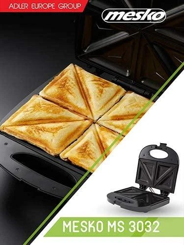 Sumuštinių keptuvas Mesko sumuštinių keptuvė MS 3032 Juodas, 750 W, lėkščių skaičius 1, sumuštinių skaičius 2 sumuštiniai / 4 trikampiai sumuštiniai