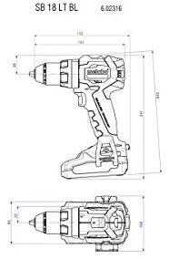 Metabo SB 18 LT BL suktuvo matmenų schema