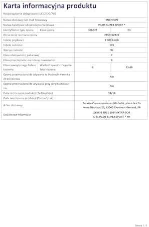 Michelin Padangos Pilot Super Sport 105 Y XL * (C B B 73dB)