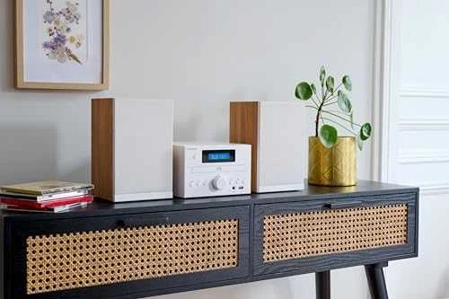 Muzikinis centras Thomson Micro garso sistema BT, radijas FM/CD/MP3/USB, medžio apdaila, balta.