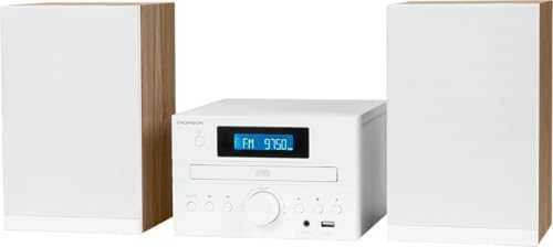 Muzikinis centras Thomson Micro garso sistema BT, radijas FM/CD/MP3/USB, medžio apdaila, balta.