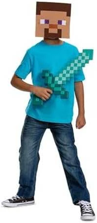 Disguise Minecraft Helovino kostiumas, karnavalinis kostiumų rinkinys deimantinis kardas + Steve'o kaukė