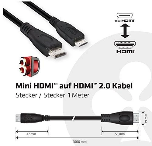 Club 3D Club3D CAC-1350 Mini HDMI į HDMI 2.0 4K 60Hz mini HDMI kištukas HDMI kištukas 1,0 m juodas
