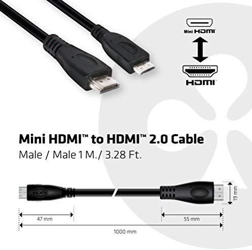 Mini HDMI į HDMI 1m laidas su techniniais matmenimis