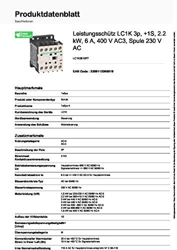 Schneider Electric Schneider maitinimo kontaktorius 3P 6A 230V AC 1NO 0R - LC1K0610P7