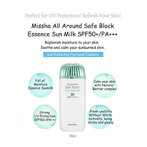 "Missha" apsauginis veido pienelis nuo saulės SPF 50 Sun (All Around Safe Block Essence Sun Milk) 70 ml