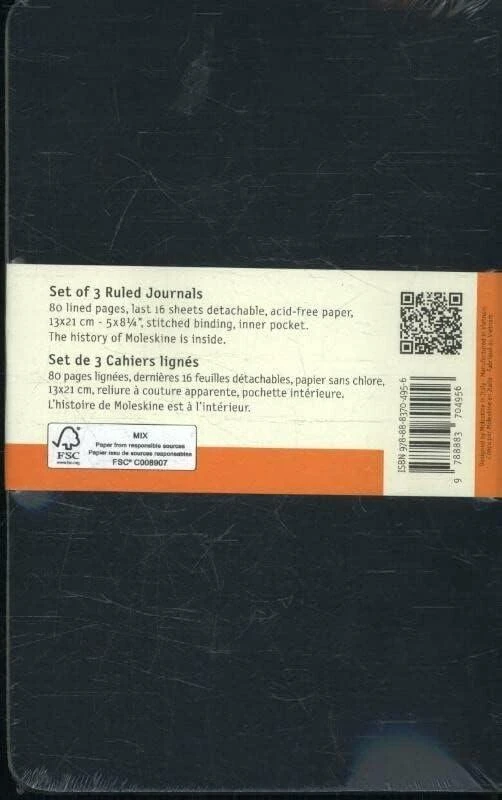 Užrašų knygutė Moleskine Cahier 13x21cm, linijomis, minkštu viršeliu, juodos spalvos, 3 vnt