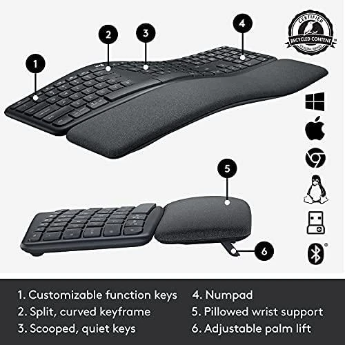 Logitech ERGO K860 belaidė klaviatūra, grafito spalvos, JAV tarptautinis išdėstymas (Qwerty)