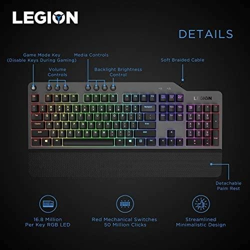 Lenovo | Legion K500 RGB | Iron pilkas top cover and juodas body | Mechaninė klaviatūra žaidimams | su laidu | US | Iron pilkas top cover and juodas body