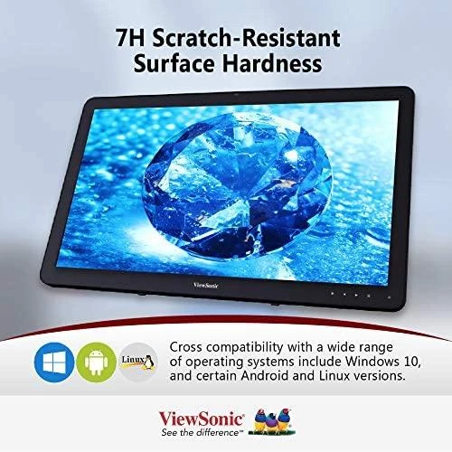 Monitorius ViewSonic 24" 16:9 (23,6") 1920 x 1080, SuperClear® VA, 10 taškų, PCAP su 200 nitų (lietimo modulis), VGA, HDMI, DisplayPort, 2 USB, garsiakalbiai, knygų stendo stilius