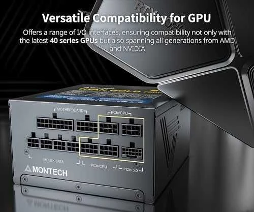 „Montech Titan Gold 1000W“ – „80 PLUS“ ir „Cybenetics Gold“, modulinis, PCIe 5.0 – 1000 vatų
