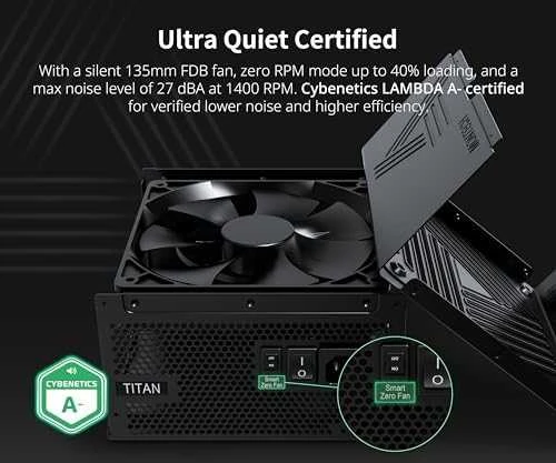 „Montech Titan Gold 1000W“ – „80 PLUS“ ir „Cybenetics Gold“, modulinis, PCIe 5.0 – 1000 vatų