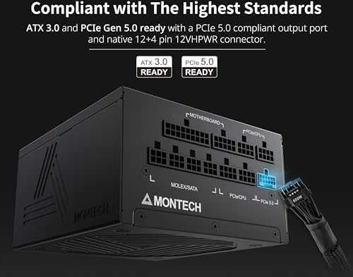 „Montech Titan Gold 1200W“ – „80 PLUS“ ir „Cybenetics Gold“ maitinimo blokas, modulinis, PCIe 5.0 – 1200 vatų