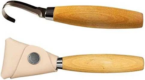 Medžio drožinėjimo peilis Morakniv 164, 13mm nerūdijančio plieno geležtė, odinis dėklas, kairiarankiams