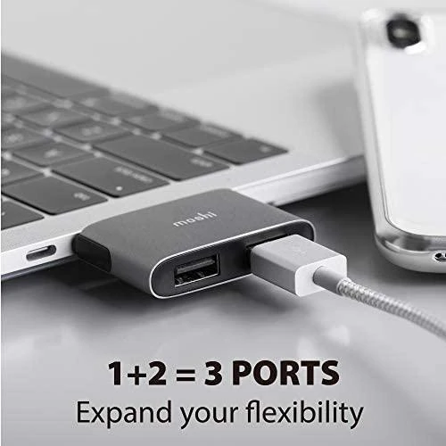 Moshi USB-C dvigubas USB-A adapteris, titano pilkas