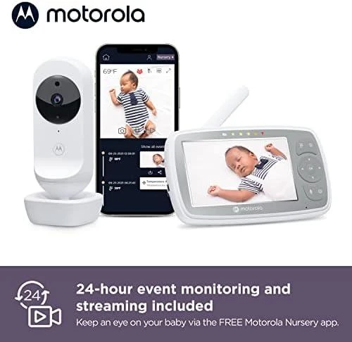 Kūdikio stebėjimo kamera Motorola VM44 4,3" HD, WIFI, Baltos/Pilkos spalvos