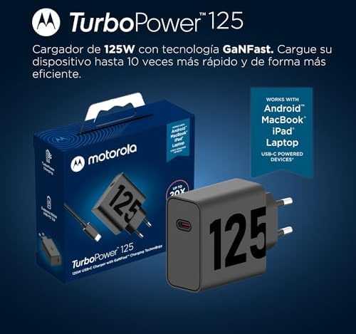 Motorola TurboPower kelioninis įkroviklis USB-C 125W su USB-C/USB-C kabeliu juodos spalvos
