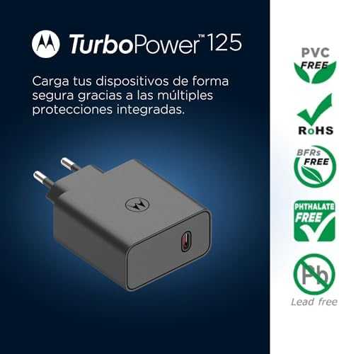 Motorola TurboPower kelioninis įkroviklis USB-C 125W su USB-C/USB-C kabeliu juodos spalvos