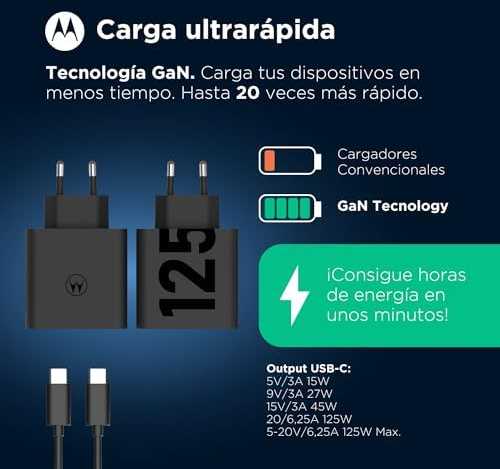 Motorola TurboPower kelioninis įkroviklis USB-C 125W su USB-C/USB-C kabeliu juodos spalvos
