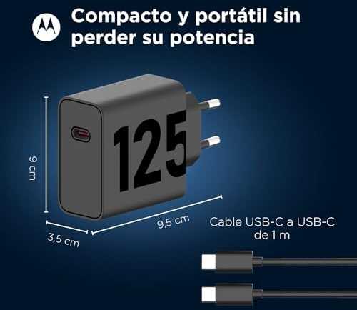 Motorola TurboPower kelioninis įkroviklis USB-C 125W su USB-C/USB-C kabeliu juodos spalvos