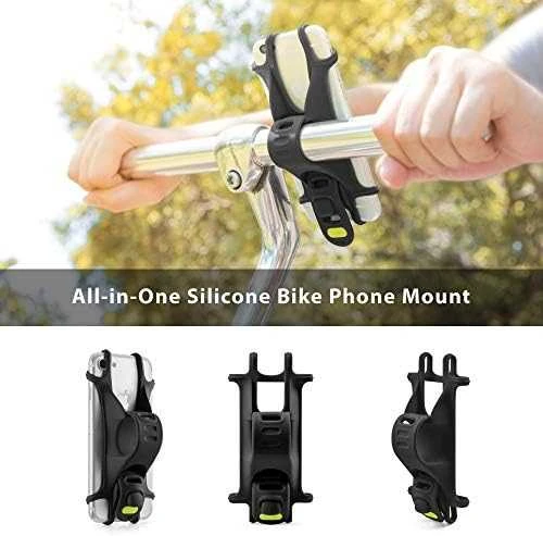 „Bone Bike Tie X“ mobiliojo telefono laikiklis, dviračio laikiklis, reguliuojamas dydis, juodas, 4–6 colių, silikonas, vairo laikiklis, juodas