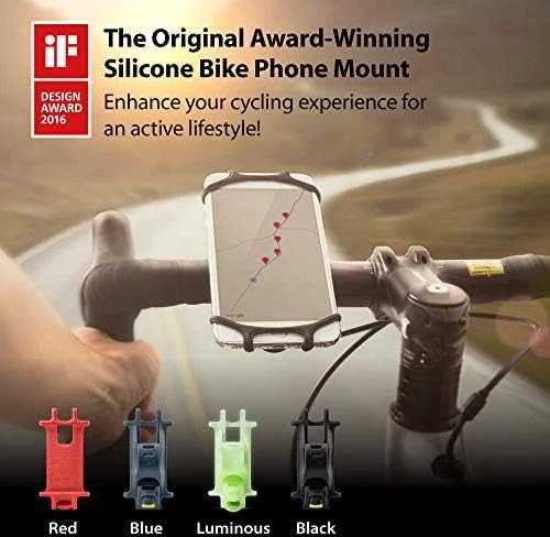 „Bone Bike Tie X“ mobiliojo telefono laikiklis, dviračio laikiklis, reguliuojamas dydis, juodas, 4–6 colių, silikonas, vairo laikiklis, juodas