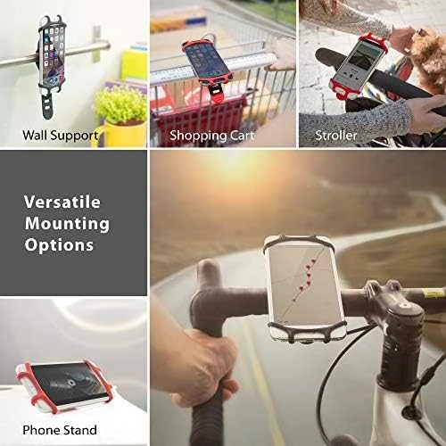 „Bone Bike Tie X“ mobiliojo telefono laikiklis, dviračio laikiklis, reguliuojamas dydis, juodas, 4–6 colių, silikonas, vairo laikiklis, juodas