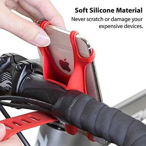 „Bone Bike Tie X“ mobiliojo telefono laikiklis, dviračio laikiklis, reguliuojamas dydis, juodas, 4–6 colių, silikonas, vairo laikiklis, juodas