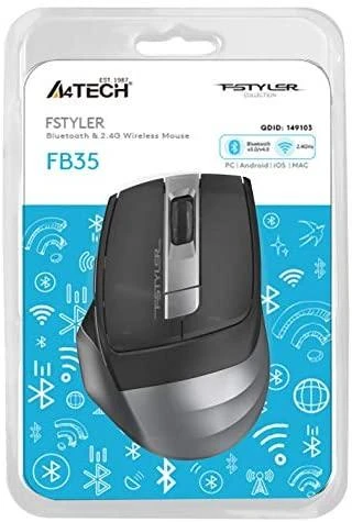 A4Tech FSTYLER FB35 RF 2.4G+BT Smoky Pilkas Pelė wireless