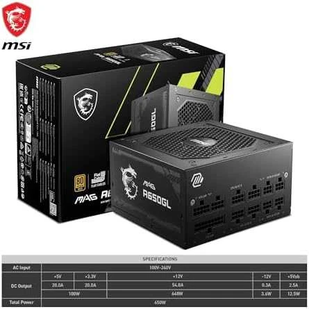 Maitinimo šaltinis MSI MAG A650GL / 80 Plus Gold / 650W
