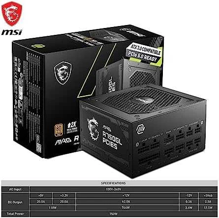 Maitinimo šaltinis MSI MAG A750GL PCIE5, 750 W, 80 Plus Gold