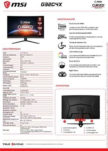 Monitorius MSI G32C4X 31,5 colio VA FHD kreivė 1500R 300cd/m2 250Hz 1ms HDMIx2 DP