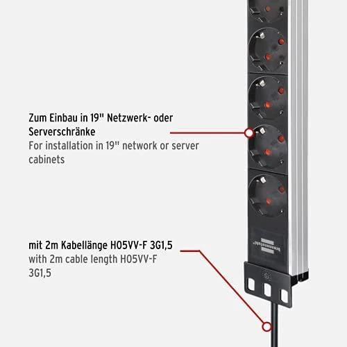 Brennenstuhl Alu-Line, 9xCEE 7/4 socket, 1xCEE 7/7 connection, 19 "1U, 2m cable, juodas / sidabrinis 1390007009 / GT-651